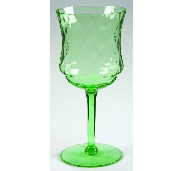 15028 Green Diamond Optic Tiffin-Franciscan Water Goblet Wine Uranium Glass 1920 - Picture 5 of 5